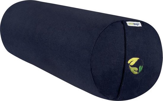 Ecoyogi Yogabolster Eco Katoen Blauw - 60 x 20 cm (Lengte x Diameter) – 4 KG – Wasbare Buitenhoes – Aanpasbare Boekweit Vulling - 100% Gecertificeerd Biologisch Katoen - GOTS Gecertificeerd - Duurzame Yoga bolster – Yoga rol van Ecoyogi