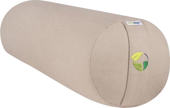 Ecoyogi Yogabolster Eco Katoen Taupe / Zand kleur - 60 x 20 cm (Lengte x Diameter) – 4 KG – Wasbare Buitenhoes – Aanpasbare Boekweit Vulling - 100% Gecertificeerd Biologisch Katoen - GOTS Gecertificeerd - Duurzame Yoga bolster – Yoga rol