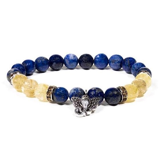 Edelsteen Armband Lapis Lazuli - Rutielkwarts met Ganesha van Merkloos