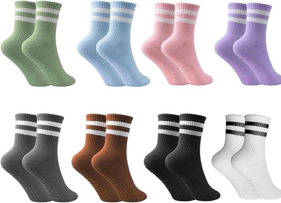 EGoods - Yoga sokken voor dames: antislip noppen, ABS, Pilates, Barre, dans, ballet, fitness - 8 paar - maat 36-40