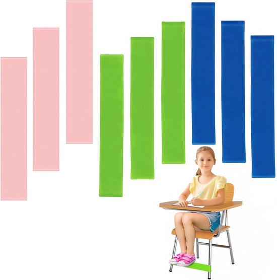Elastische oefenbanden voor onrustige voeten en kinderen met ADHD - 9 stuks in groen, blauw en roze - Verschillende elasticiteit