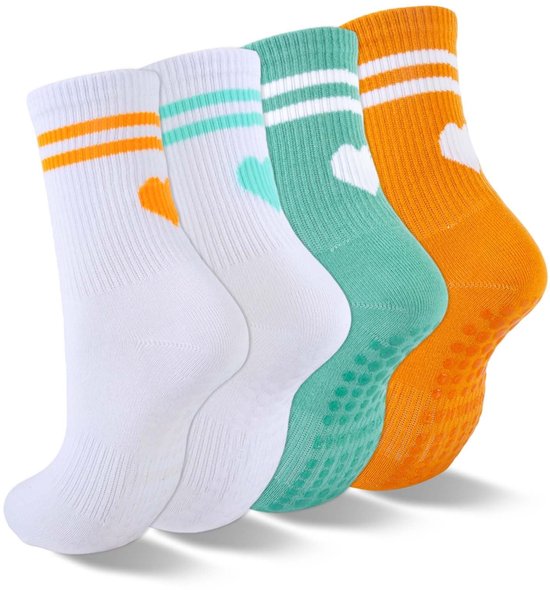 Elzusha - 4 Paar Dames Antislip Pilates Sokken met Grip