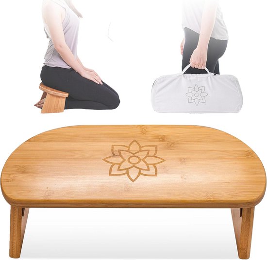 Ergonomische Opvouwbare Meditatiebank voor Zen-Meditatie en Yoga - Bamboe met Zacht Kussen van Merkloos
