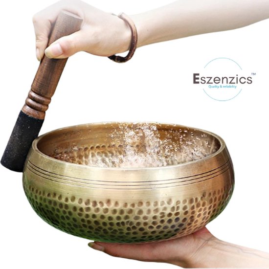 Eszenzics™ Nepalese klankschaal - Handgemaakte Tibet - Yoga - Meditatie - Spiritueel - Koper - 13cm - Inclusief Mahonie houten stok van Eszenzics™