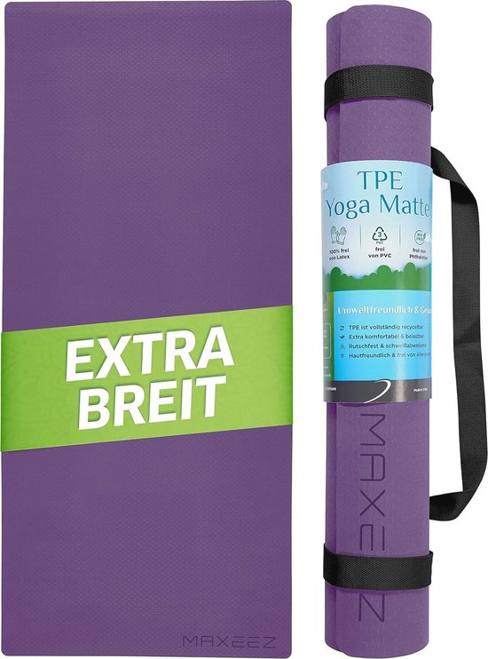 Extra Brede Antislip Yogamat 183x80 cm - Comfortabele Fitnessmat van Biologisch Afbreekbaar TPE