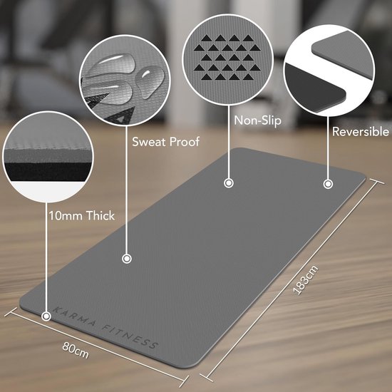 Extra brede en dikke yogamat - antislip fitnessmat voor thuis workouts - 183 cm x 80 cm x 10 mm van Merkloos