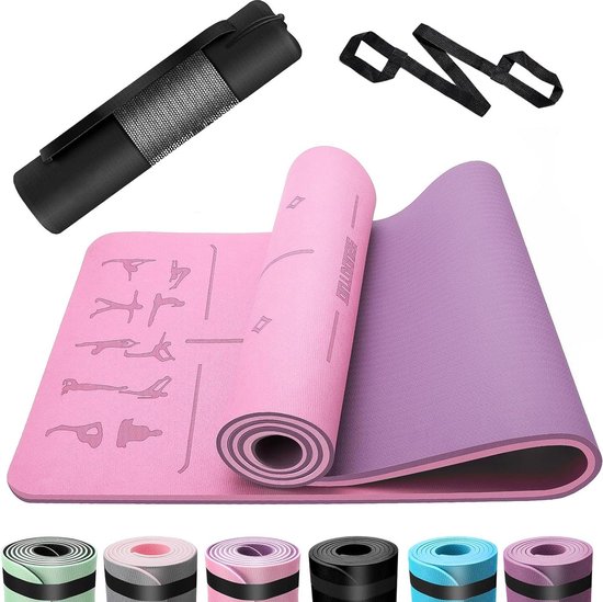 Extra dikke huidvriendelijke yogamat voor thuis workout - OUTDOUSE Gymnastiekmat TPE - antislip pilates meditatie stretching met draagriem en tas - fitnessmat 183 x 61 cm van Merkloos