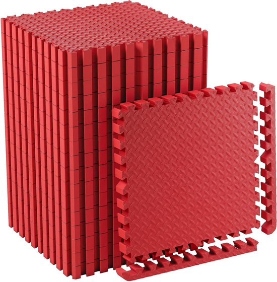 Extra Dikke Rode Gymvloertegels - 60 x 60 cm - 2 cm dik - In elkaar grijpende anti-slip puzzel vloertegels - Gym Vloeren Yoga Oefenmatten - Dikker en groter - Professionele kwaliteit van IncStores