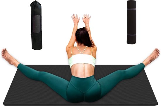 Extra dikke yogamat - Oefenmat trainingsmat - Fitness en yoga - Met draagriem - 15 mm dik - Zwart
