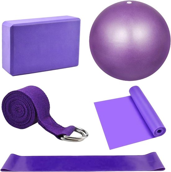 Famanu - Yoga Starter Kit – 5 stuks Yoga Blokken en Strap Set met Bal, Foam Baksteen en Fitness Oefening Accessoires