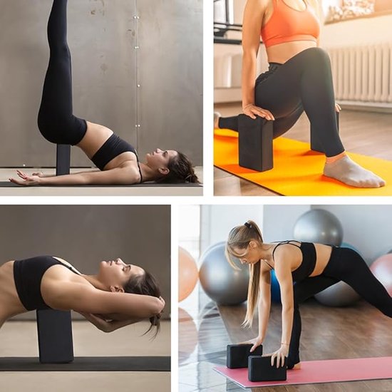Famanu - Yogablok voor volwassenen, set van 2 stuks, EVA-schuim met hoge dichtheid, licht, hardschuim, antislip, ideaal voor pilates en meditatie (zwart)