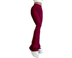 Fancy Legging - Dames Hoge Taille Uitlopende Yoga Broek - Stretch - Effen Kleur - Casual Broek - Polyester Spandex Mix - Machinewasbaar - Donkerrood - Maat S van Merkloos