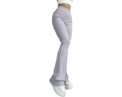 Fancy Legging - Dames Hoge Taille Uitlopende Yoga Broek - Stretch - Effen Kleur - Casual Broek - Polyester Spandex Mix - Machinewasbaar - Lichtgrijs - Grijs - Maat M van Merkloos