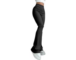 Fancy Legging - Dames Hoge Taille Uitlopende Yoga Broek - Stretch - Effen Kleur - Casual Broek - Polyester Spandex Mix - Machinewasbaar - Zwart - Maat S van Merkloos