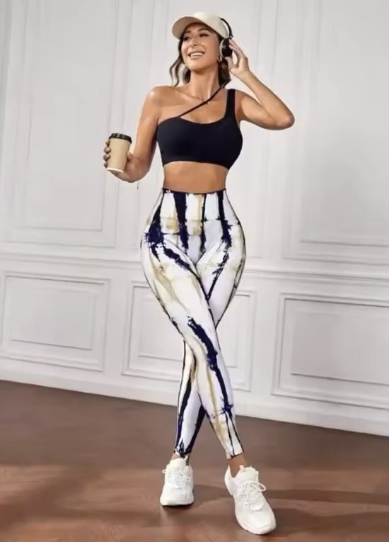 FANTASIA GYM LEGGING - Maat L - Multicolour Goud - Zwart Wit Goud - Gold Black White - Gymkleding - Gymlegging - Fitness kleding - Fitness legging - Sportkleding - Sportlegging - Yogakleding - Yogalegging van Fantasia