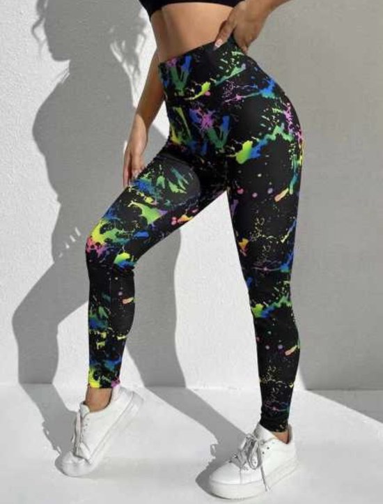 FANTASIA GYM LEGGING - Maat S - Paint - Multicolour - Zwart - Sportwear - Fitness Wear - Fitness legging - Sportlegging - Yogalegging - Gymwear - Sportkleding - Gym kleding van Merkloos