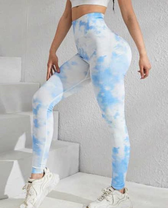 FANTASIA GYM LEGGING - Maat XL - Cloud - Blauw / Wit - Gymkleding - Fitness legging - Fitness kleding - Sportkleding - Sportlegging - Yogakleding - Yogalegging