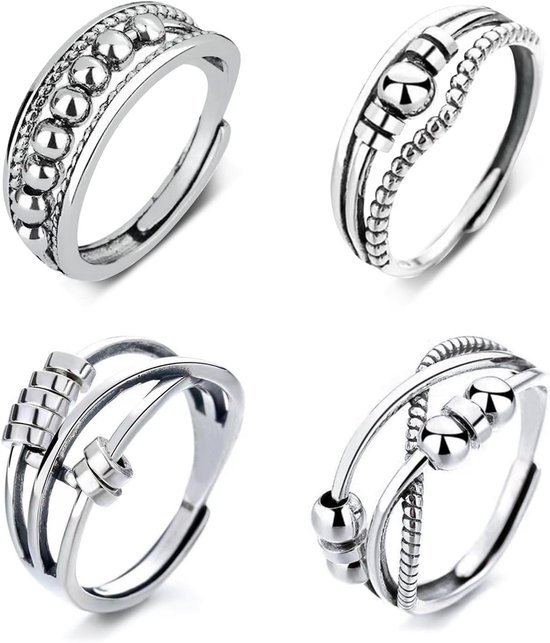Fidgetring voor vrouwen - zilver - verstelbaar - stressverlichting en ontspanning - m-winkel