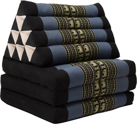 Fine Asianliving Thais Kussen Meditatie Driehoek Vloer Ligmat Yoga Uitklapbaar Kapok 50x175x8cm Zwart Olifanten Meditatie Mat Matras van Fine Asianliving