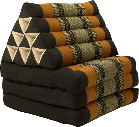 Fine Asianliving Thais Kussen Meditatie Driehoek Vloer Ligmat Yoga Uitklapbaar Kapok 50x175x8cm Zwart Oranje Meditatie Mat Matras van Fine Asianliving