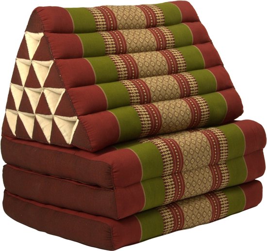 Fine Asianliving Thais Kussen Meditatie Driehoek Vloer Ligmat Yoga Uitklapbaar Kapok 54x180x6cm XL Bordeaux Groen Meditatie Mat Matras