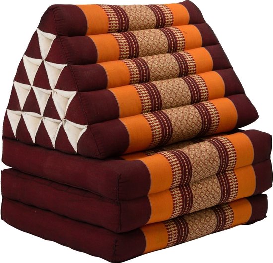 Fine Asianliving Thais Kussen Meditatie Driehoek Vloer Ligmat Yoga Uitklapbaar Kapok 54x180x6cm XL Bordeaux Oranje Meditatie Mat Matras van Fine Asianliving