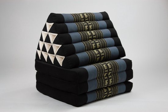 Fine Asianliving Thais Kussen Meditatie Driehoek Vloer Ligmat Yoga Uitklapbaar Kapok 54x180x6cm XL Zwarte Olifanten Meditatie Mat Matras van Merkloos