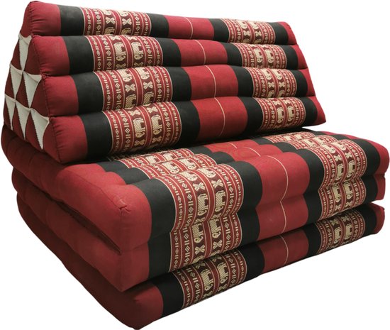 Fine Asianliving Thais Kussen Meditatie Driehoek Vloer Ligmat Yoga Uitklapbaar Kapok 80x190x7cm XXXL Rood Olifanten Meditatie Mat Matras