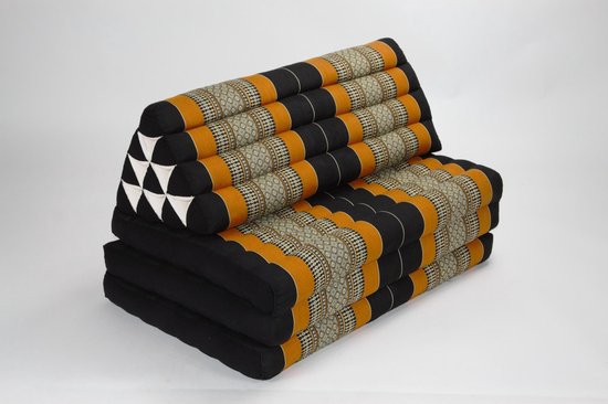 Fine Asianliving Thais Kussen Meditatie Driehoek Vloer Ligmat Yoga Uitklapbaar Kapok 80x190x7cm XXXL Zwart Oranje Meditatie Mat Matras van Merkloos
