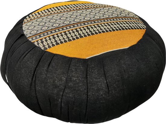 Fine Asianliving Thais Kussen Meditatie Zitkussen Rond Zafu D40xH17cm Zwart Oranje Meditatie Mat Matras van Fine Asianliving