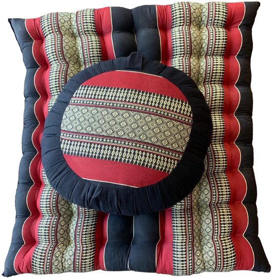 Fine Asianliving Thais Kussen Set: Ronde Meditatiekussen Zafu 40x20cm, Meditatie Mat Zabuton 76x72cm Yoga Kapok Rood Meditatie Mat Matras van Merkloos
