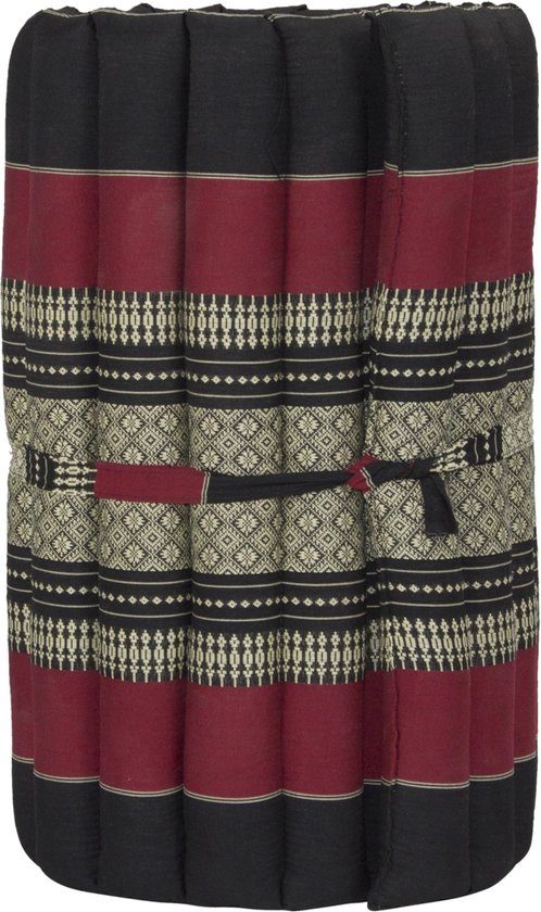 Fine Asianliving Thaise Mat Oprolbaar Matras 190x50x4.5cm Zwart Rood Meditatie Mat Matras van Fine Asianliving