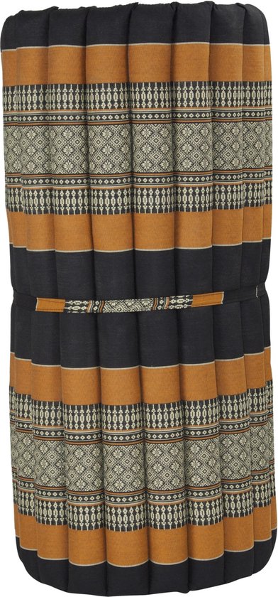 Fine Asianliving Thaise Mat Oprolbaar Matras 190x78x4.5cm Zwart Oranje Meditatie Mat Matras