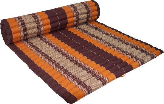 Fine Asianliving Thaise Mat Oprolbaar Matras 200x100x4.5cm Zwart Oranje Meditatie Mat Matras van Fine Asianliving