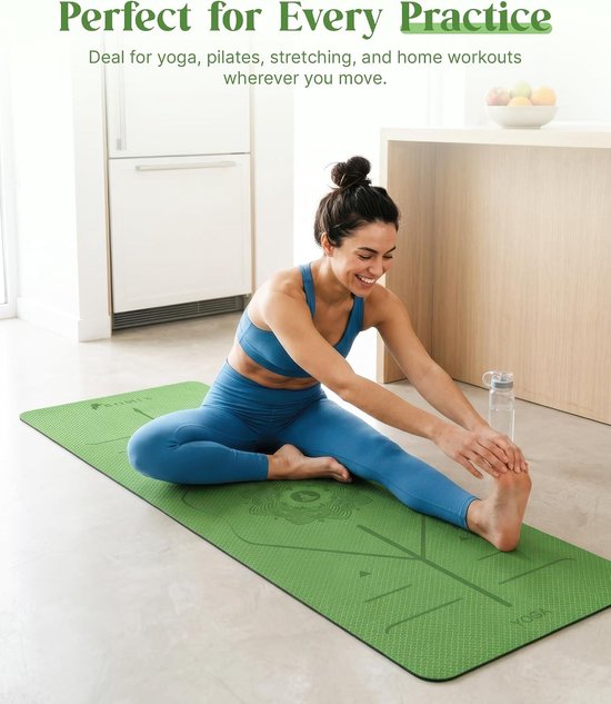 Fitnesmat - Groen - 183 x 61 x 0,6 cm - Antislip en Draagtas - Voor Dames en Heren
