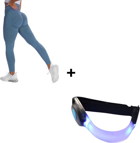 Fitness Legging + Verlichting - Sportlegging Dames - Yoga Legging - High Waist Legging - Yoga Kleding Dames - Yoga Broek Dames - Sportkleding Dames - Sportbroek Dames - Legging & Shapewear Dames - Perform Legging | Blauw | Maat M