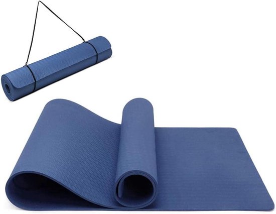 Fitness Mat - Yogamat Pilates Gymnastiekmat - Thuis Sporten - Dubbelzijdig Antislip - 183 x 61 cm - Marineblauw