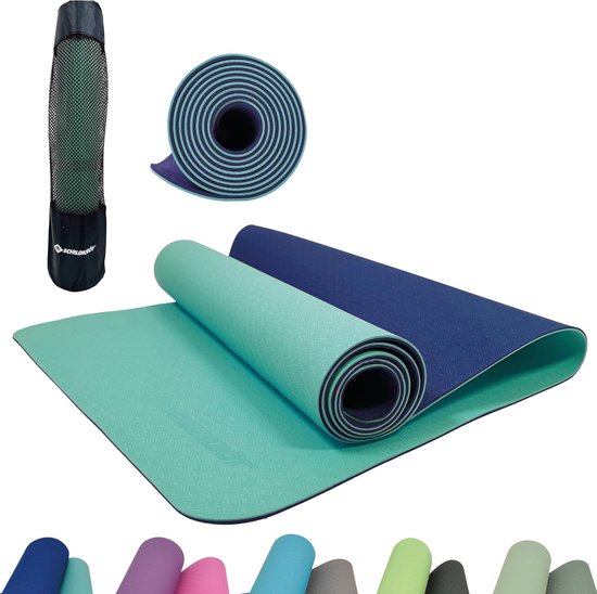 Fitness-yogamat, PVC-vrij, tweekleurige yogamat, hoogwaardig gestructureerd oppervlak, zeer antislip, 180 x 61 x 0,4 cm, in draagtas van Bodhi