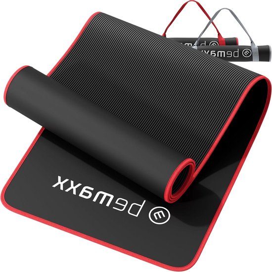 Fitnessmat + Draagriem - Extra dikke sportmat Gymnastiekmat antislip - Trainingsmat Yogamat Pilatesmat Gymmat Yoga Fitness - Sport Gymnastiek Workouts - 183x61cm Zwart Yoga mat van Avento