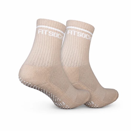 FitSockr Gripsokken Balance - Grip Sokken Pilates 2 Paar - Antislip Sokken Dames - Sportsokken met grip - Grip socks - Beige - maat 37-40