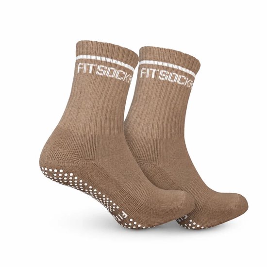 FitSockr Gripsokken Balance - Grip Sokken Pilates 2 Paar - Antislip Sokken Dames - Sportsokken met grip - Grip socks - Bruin - maat 32/36