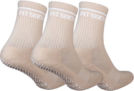 FitSockr Gripsokken Balance - Grip Sokken Pilates 3 Paar - Antislip Sokken Dames - Sportsokken met grip - Beige - maat 37-40 van Merkloos