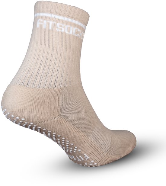 FitSockr Gripsokken Balance - Grip Sokken Pilates - Antislip Sokken Dames - Sportsokken met grip - Beige - maat 37/40 van Merkloos