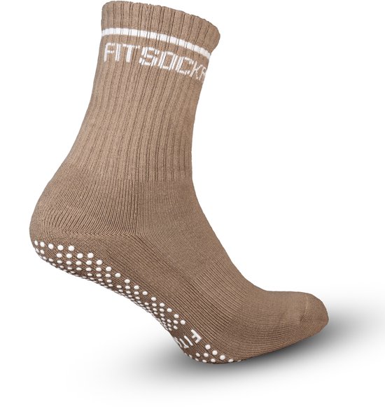FitSockr Gripsokken Balance - Grip Sokken Pilates - Antislip Sokken Dames - Sportsokken met grip - Bruin - maat 32/36 van Merkloos
