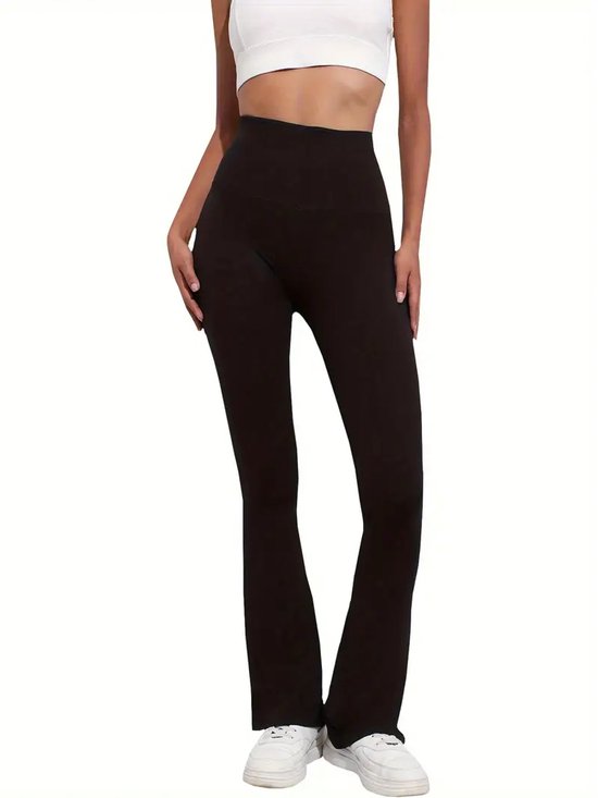 Flared Legging - Super Zacht & Comfortabel - Let op: Minder geschikt voor lange vrouwen - Super Zachte Hoge Taille Flare Broek - Buikcontrole - Niet Doorschijnend - Casual - Workout - Yoga - Zwart - Maat S van Merkloos
