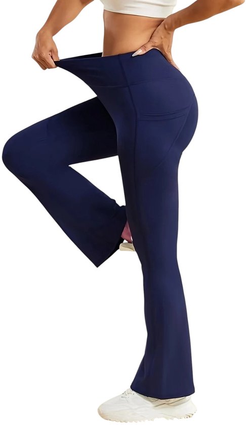 Flared Sportbroek met Wijde Pijpen - Hoge Taille - Stretch - Buikcontrole - Stijlvol - Comfortabel - Casual Gebruik - Blauw - Maat S van Faleela
