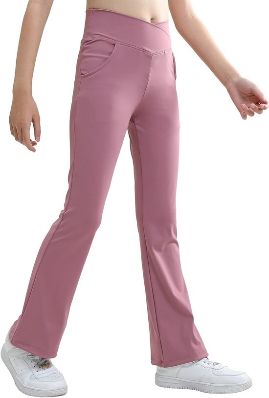Flared Sportbroek voor Meisjes met V-Lijn Taille, Bootcut Design, Ideaal voor Yoga en Joggen, EU 116-158