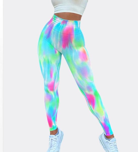 FLASHY GYM LEGGING - Maat S - Felgekleurd - Roze Groen Blauw - Fitness legging - Sportlegging - Yogalegging - Hardlooplegging van KFITNESS