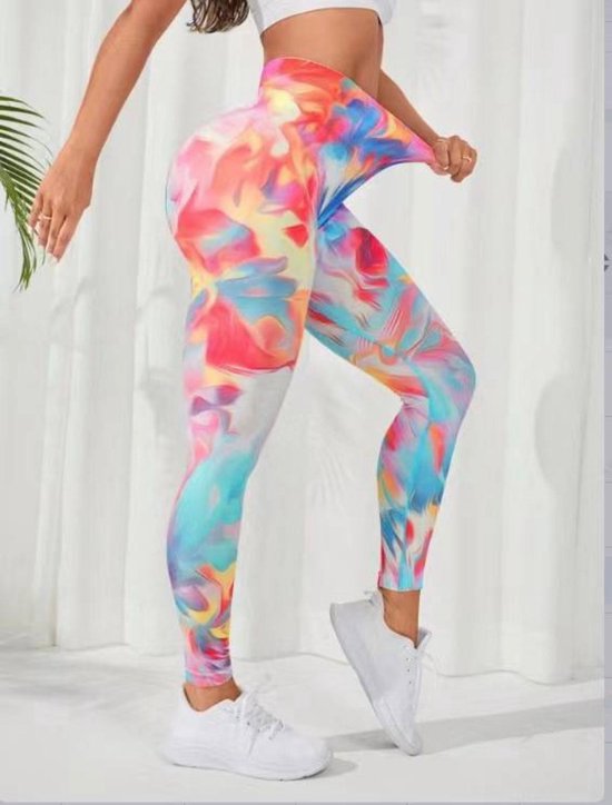 FLASHY GYM LEGGING - Maat S - Multicolour Rood - Felgekleurd - Fitness legging - Sportlegging - Yogalegging - Hardlooplegging van Merkloos