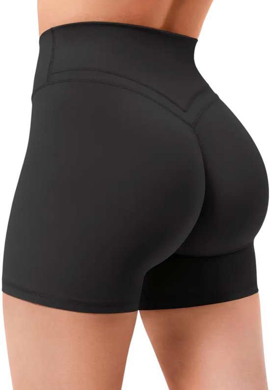 FLEXCROSS Short - Cross-Front - Stijvolle Sportbroek Dames - Hoge Taille - Biker Shorts - Butt Lifting - Stretchy Sport Shorts - Zomer - Activewear - Zwart - Maat XL van Merkloos